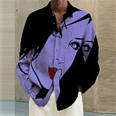 preiswerte Bedruckte Herrenhemden-Herren Abstrakt Hemd Knopfhemd Langarm Modisch Designer Brautkleider schlicht Outdoor Festtage Herbst Winter Umlegekragen Bedruckt Button-Down Schwarz Gelb Rosa Blau