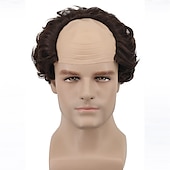 voordelige Feestpruiken-Korte Bruine Oude Mannen Pruik Fluffy Kale Hoofdpruik Synthetische Cosplay Pruiken Halloween Pruiken