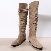 olcso Slouch Boots-női velúr hajlított térdcsizma lapos talppal, ideális hétköznapi viselethez és kényelmes ruhákhoz