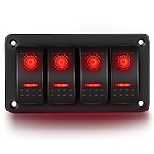 cheap Car Charger-4 Gang Rocker Switch Panel 5Pin On Off Toggle Switch Aluminum Holder 12V 24V Dash Pre-Wired Blue Green Red Backlit Switches for Automotive Cars Marine Boats RVs Truck