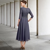 economico Lunghezza del pavimento-Abito per la madre della sposa A-Line invitata a un matrimonio elegante taglie forti scollo a V lunghezza tè in chiffon pizzo manica 3/4 con ruches applicazioni 2025 taglia personalizzata gratuita