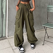 voordelige dames cargobroek-dames cargo-parachutebroek wijde pijpen broek wijde pijpen wijde pijpen wijde pijpen micro-elastisch hoge taille mode casual dagelijks legergroen zwart s m lente&amp;amp; val