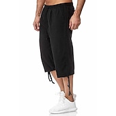 economico Classico-Per uomo Pantaloncini Pantaloncini di lino Pantaloncini estivi Pantaloncini da spiaggia Pantaloni modello Capri A cordoncino Vita elastica Tasca frontale Liscio Comfort Traspirante Polpaccio Sportivo