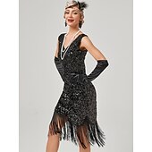 cheap Dresses-Roaring 20s 1920s Cocktail Dress Flapper Dress Dress Masquerade Normal The Great Gatsby Charleston Wedding Guest Sequins Tassel Fringe Women&#039;s Halloween Carnival Masquerade Carnival Wedding Wedding