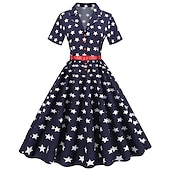 billiga Kvinnors Kollektion-självständighetsdagen flare klänning underklänning bandana 3 st outfits usa flagga 1950-tal retro vintage swing klänning dam festklänning 4 juli