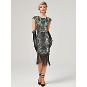 economico Abiti degli anni '20-Anni Ruggenti Anni 1920 Lunghezza al ginocchio Vestito Abito Flapper Abito da Ballo Normale Cortissima Il grande Gatsby Charleston Invitato al matrimonio Paillettes Frangia con nappe Scollo Tondo