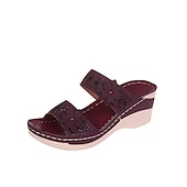 ieftine Sandale confortabile-sandale de damă cu pană cu ornamente florale și suport confortabil pentru arc - perfecte pentru ieșirile casual de vară