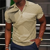 billige Geometrisk polo for menn-Herre Geometrisk Poloskjorter Golf skjorte Kortermet Poloskjorter Skjorter med krage Business Casual Ferieklær Formell klær Festivalklær Knapper 3D-utskrift Blå Brun Grønn