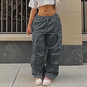 cheap Women&#039;s Cargo Pants-Women&#039;s Cargo Pants Pants Trousers Baggy Pants Fashion Low Waist Solid Color Pocket Baggy Quick Dry Inelastic Causal Black White Pink Khaki Spring, Fall, Winter, Summer Loose Fit