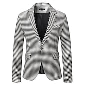 billige Herre Klassiske Blazere-Herre Cocktail antrekk Blazer Bryllupsfest cocktail Elegant og moderne Elegant og luksuriøst Sommer Vår Polyester Hundetannmønster Enkelt Brystet Enn-knapp Blazer Hvit+Svart