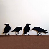 cheap Halloween Outdoor Decor-Halloween Acrylic Black Crow Scuplture Ornament Creative Photo Frame Raven Bird Statue Figurine Wall Display Decoration
