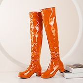 cheap Fashion Boots-Women&#039;s Black Patent Leather Over-the-Knee Boots with Chunky Heel, Stylish and Sleek for Night Out and Party Wear