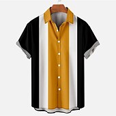 economico camicia da uomo con bottoni-Per uomo Camicia Camicia estiva Camicia con bottoni Camicia da bowling Nero+Bianco+Verde militare Giallo Blu Rosso Grigio Manica corta Color Block Collo ripiegabile Con stampe Giornaliero Per eventi
