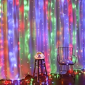 お買い得  プラグイン式電源-屋外クリスマスウィンドウライト 3x3m-300led プラグイン 8 モードカーテンライト 9 色リモートコントロールウィンドウ壁掛けライト クリスマスの装飾のための暖かい白 rgb 寝室の結婚式のパーティーガーデン屋内