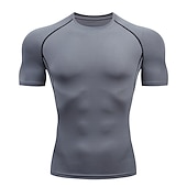 お買い得  メンズ アクティブ T シャツ &amp; タンクトップ-男性用 コンプレッション・シャツ ランニングＴシャツ 半袖 Tシャツ スポーツ 夏 高通気性 速乾性 吸汗性 ソフト ジムトレーニング ランニング アクティブトレーニング スポーツウェア アクティブウェア ストライプ バイオレット ブラック ホワイト