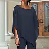 preiswerte Hosenanzüge für Mama-Zweiteiliges Jumpsuit  Anzug Mutter der Braut Hochzeitsgast elegant Plus Size Juwelenausschnitt bodenlang Chiffon Kurzarm mit Pailletten-Rüschen individuelle Größe kostenlos