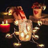 abordables Guirlandes lumineuses à piles-élégante réception de mariage fête 3m 20led amour coeur led guirlande lumineuse en bois guirlandes lumineuses pour fenêtre chambre intérieur extérieur décor décoration de fête de mariage de Noël