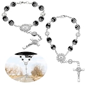 cheap Car Pendants &amp; Ornaments-Car Rosary 2 Pcs Rearview Mirror Auto Rosary Hanging Personalized Car Cross Blessing Catholic Car Medal for Truck Bike Motorcycle Car Mirror Hanging Accessories Decors