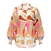 cheap Women&#039;s Graphic Tops-Women&#039;s Shirt Blouse Fashion Buttons Print Long Sleeve Regular Tops Shirt Collar Casual Blue Purple Green Gray Spring &amp;  Fall
