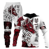 Men's Graphic Animal Wolf 2pcs 3D Sweatshirt Sets Tracksuit Hoodies Long Sleeve Long pants Hooded Streetwear Designer Basic Sports & Outdoor Casual Sports Print Spring Fall Red3