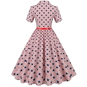 billiga Kvinnors Kollektion-självständighetsdagen flare klänning underklänning bandana 3 st outfits usa flagga 1950-tal retro vintage swing klänning dam festklänning 4 juli