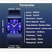 cheap Quartz Watches-NIBOSI Blue Square Mens Watches Top Brand Luxury Quartz Watch Men Slim Waterproof Male Wristwatch Men Relogio Masculino 2376
