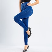 olcso Sima leggings-női divatos harisnya leggings bokáig érő nadrág alkalmi hétvégi rugalmas egyszínű pocakkontroll popsi emelő magas derék vékony kék 2xl