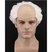 voordelige Feestpruiken-Korte Bruine Oude Mannen Pruik Fluffy Kale Hoofdpruik Synthetische Cosplay Pruiken Halloween Pruiken
