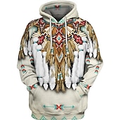 abordables Patrón 3D-Hombre Tribal Estampados Sudadera Sudaderas Sudadera Con Capucha Manga Larga Sudadera con capucha Con Capucha Ropa de calle Impresión 3D Deporte Diario Deportes Blanco Marrón Estampado Primavera