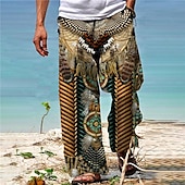 abordables Pantalons décontractés imprimés pour hommes-Homme Pantalon pantalon été Pantalon de plage Pantalon bohème Poche Cordon Taille elastique Imprimés Photos Confort Respirable Casual du quotidien Vacances Vêtement de rue Design bleu marine Bleu
