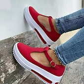 ieftine Adidași de Damă-adidași de damă cu curea în T cu platformă – pantofi mary jane casual alb-negru, cu talpă groasă pentru mers și purtare zilnică