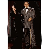 tanie Peruki z postaciami z filmów-rodzina addamsów 40 cali 100 cm ekstra długie czarne peruki dla kobiet peruka z prostymi włosami naturalne czarne peruki na imprezę morticia addams peruka damska peruki karnawałowe