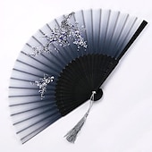 preiswerte Hausbedarf-Faltfächer im Vintage-Stil, Seiden-Faltfächer, chinesisches japanisches Muster, Kunsthandwerk, Geschenk, Heimdekoration, Ornamente, Tanz-Handfächer, 17,8 cm