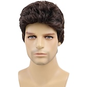 cheap Party Wigs-Brown Mens Wig Handsome Male Short Hair Synthetic Carnival Costume Toupee for Men Daily Party Use