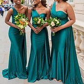 cheap Bridesmaid Dresses-Mermaid / Trumpet Bridesmaid Dress One Shoulder Sleeveless Elegant Sweep / Brush Train Spandex with Draping / Solid Color 2022