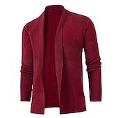 preiswerte Herren Strickjacke-Herren Pullover Strickjacke Gerippt Stricken Strick Feste Farbe Hemdkragen Basic Stilvoll Täglich Festtage Bekleidung Winter Herbst Schwarz Wein M L XL