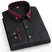 preiswerte Button-Down-Hemden für Herren-Herren Oberhemd Hemd Bügelfreies Hemd Solide / einfarbig Hochzeit Wein Schwarz Weiß Rosa Langarm Umlegekragen Ganzjährig Bekleidung