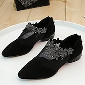ieftine Block Heels-Botine de damă din plasă neagră, cu ornamente florale cu strasuri - pantofi eleganți cu toc mic, cu vârf ascuțit, pentru evenimente formale și petreceri