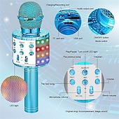 baratos Microfones-Microfone de karaokê infantil microfone de karaokê sem fio com luz led para meninas 3-12 anos brinquedos de presente de natal para crianças