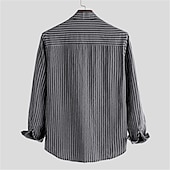 お買い得  ビジネスカジュアル-男性用 コットンリネンシャツ チャイナカラーシャツ マンダリンカラーシャツ サマーシャツ ビーチシャツ ストライプシャツ ストライプ バケーション ストリート ブラック ホワイト グレー 長袖 スタンド 春 &amp; 秋 衣類 ボタンダウン
