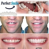 abordables Soins Personnels &amp; Santé-accolades de simulation accolades de simulation en silicone dents sourire, placages de dents mordantes - les dents supérieures et inférieures sont utilisées pour l&#039;enseignement du blanchiment pour couvrir les dents imparfaites et vous faire sourire instan