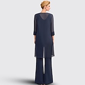 abordables Costumes-pantalons pour maman-Salopette  pantalon 3 pièces mère de la mariée invité au mariage formel élégant grande taille col bijou longueur de sol en chiffon dentelle sans manches avec appliques taille personnalisée gratuite