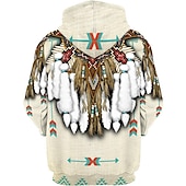 abordables Patrón 3D-Hombre Tribal Estampados Sudadera Sudaderas Sudadera Con Capucha Manga Larga Sudadera con capucha Con Capucha Ropa de calle Impresión 3D Deporte Diario Deportes Blanco Marrón Estampado Primavera