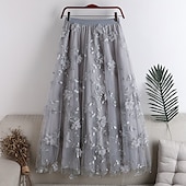 economico Gonne semplici-Per donna Gonna Altalena a dondolo Gonne da lavoro Gonna lunga Medio Gonne Pizzo Con ricami Multistrato Tinta unita Ufficio / Business Giornaliero Primavera &amp; Autunno Poliestere Elegante Lungo Estate