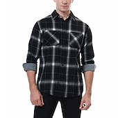 economico camicie di flanella-Per uomo Camicia Camicia di flanella Giacca camicia Sopracamicia Plaid Streetwear Quotidiano Nero Bianco Giallo Rosso Manica Lunga Collo ripiegato Primavera &amp; Autunno Abbigliamento Bottonato