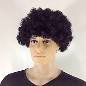 billige Karnevalsparykker-Fans Parykk Farge Cosplay Parykk Burlesque Klovn Det Yaki Afro Krøllete Bob Parykk Medium Lengde Beige Syntetisk Hår Barns Cosplay Kreativ Morsom Rød Karneval Festival Halloween Parykker