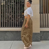 cheap Women&#039;s Cargo Pants-Women&#039;s Cargo Pants Pants Trousers Baggy Pants Fashion Low Waist Solid Color Pocket Baggy Quick Dry Inelastic Causal Black White Pink Khaki Spring, Fall, Winter, Summer Loose Fit