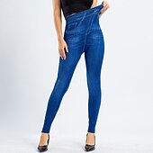 olcso Sima leggings-női divatos harisnya leggings bokáig érő nadrág alkalmi hétvégi rugalmas egyszínű pocakkontroll popsi emelő magas derék vékony kék 2xl