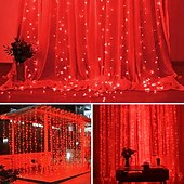 お買い得  プラグイン式電源-屋外クリスマスウィンドウライト 3x3m-300led プラグイン 8 モードカーテンライト 9 色リモートコントロールウィンドウ壁掛けライト クリスマスの装飾のための暖かい白 rgb 寝室の結婚式のパーティーガーデン屋内
