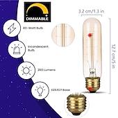 abordables Ampoules incandescentes-T10 vintage edison ampoule 40 watts dimmable antique tubulaire ancienne ampoule à incandescence blanc chaud e26/e27 base lampe en verre ambré pour luminaires décoratifs ac220v ac110v